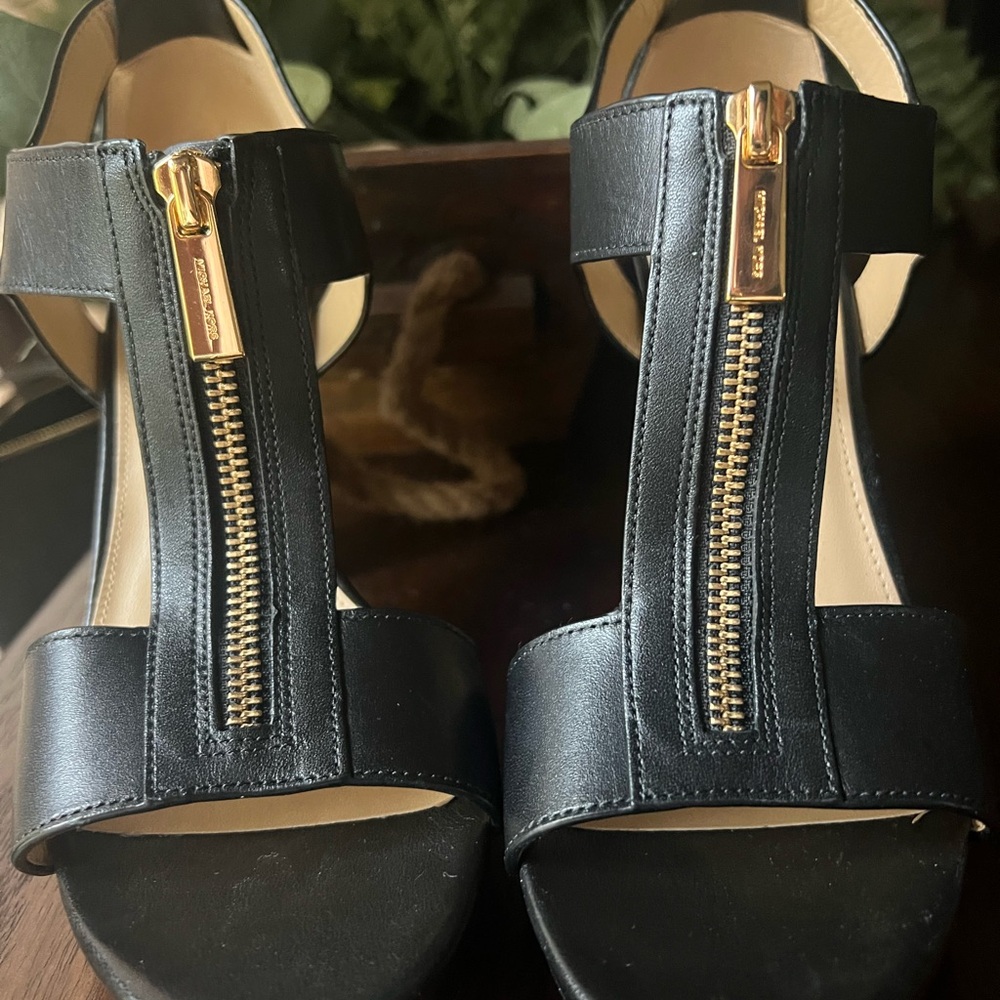 Michael Kors Black Leather Heels with Gold Zipper